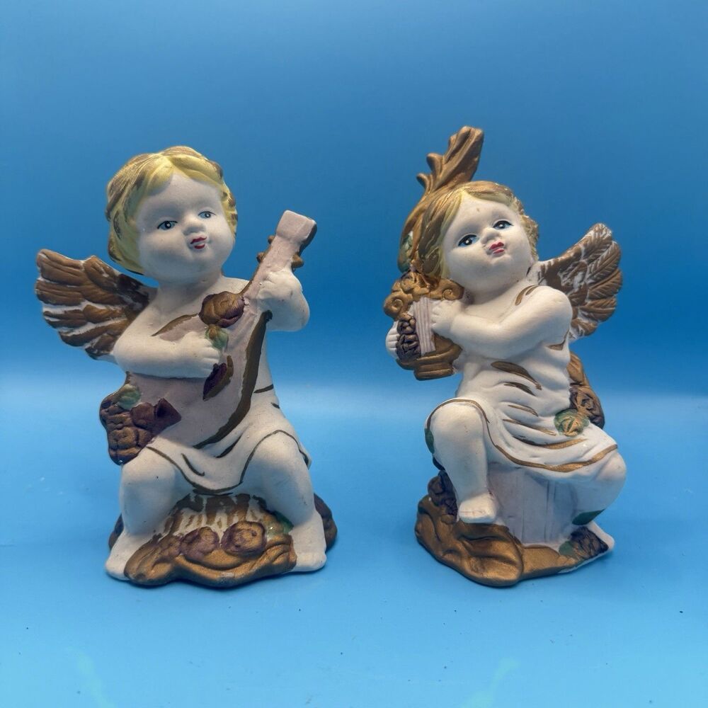 Vintage Made In Taiwan Angel Cherub Figurines Musical Instruments Porcelain Set